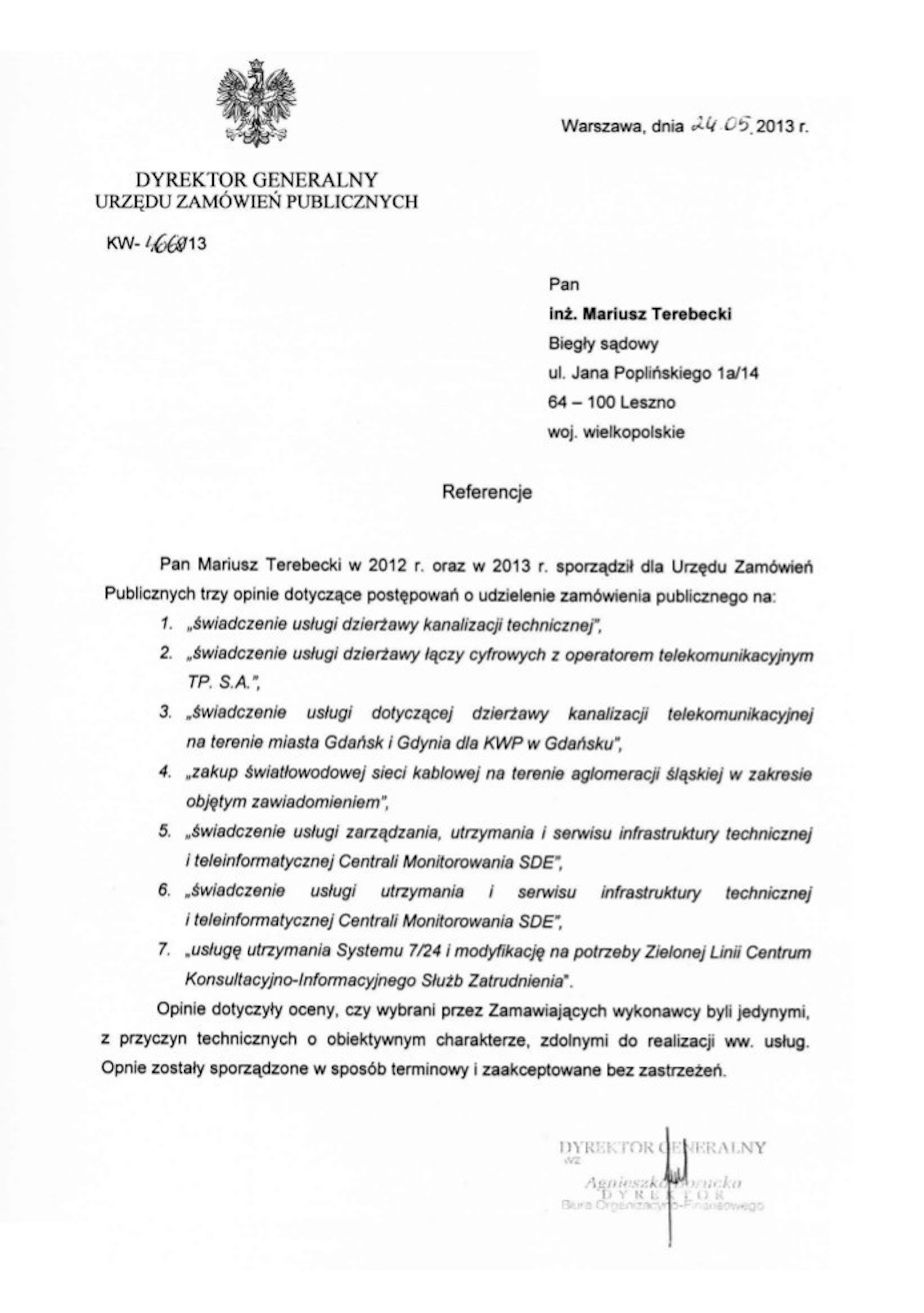 Referencje Dyrektora Generalnego UZP - 2013 r.