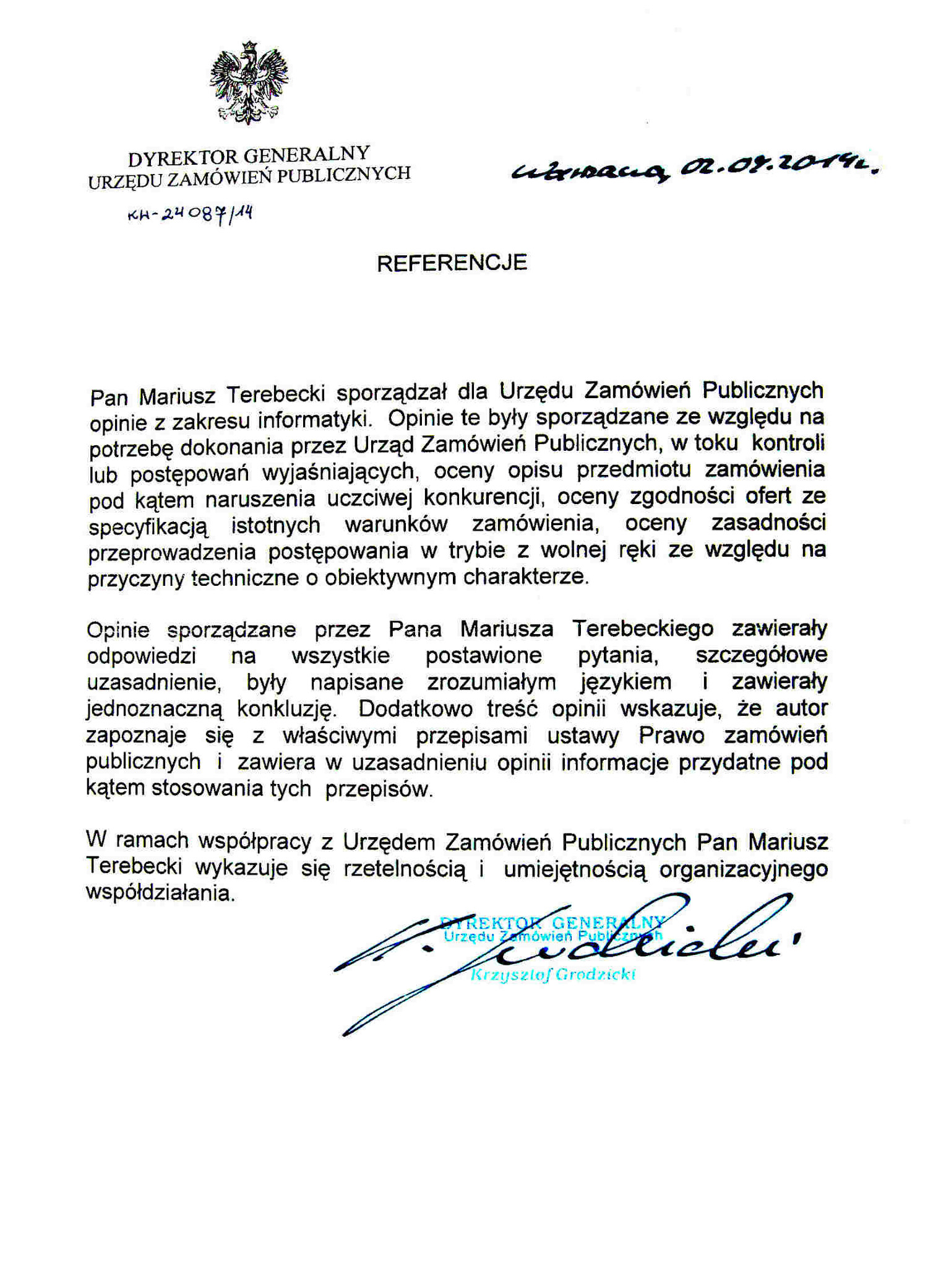 Referencje Dyrektora Generalnego UZP - 2014 r.